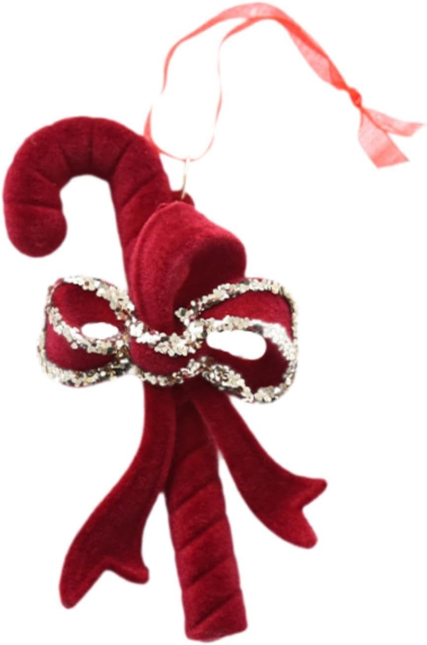 High Heel Christmas Tree Hanging Decoration Sequin Embellishment Window Red Flocked Christmas Ornament for Fireplace Doors Festival, Cane 11x6cm High Heel