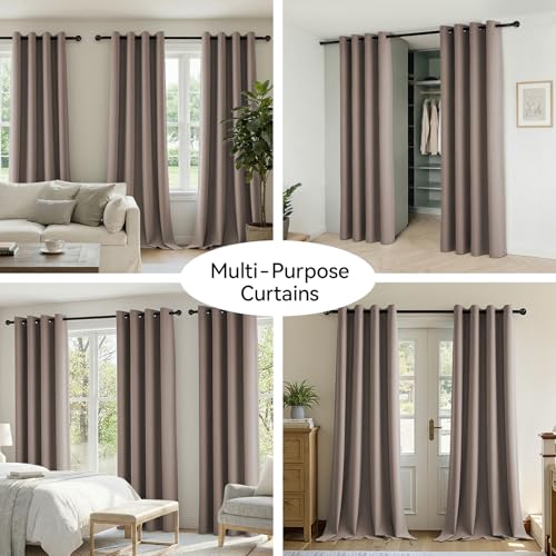 Rideau opaque thermique marron clair aspect lin isolant pour le salon
