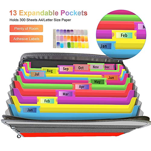 Trieur accordéon A4 à 13 compartiments en tissu orange zippé