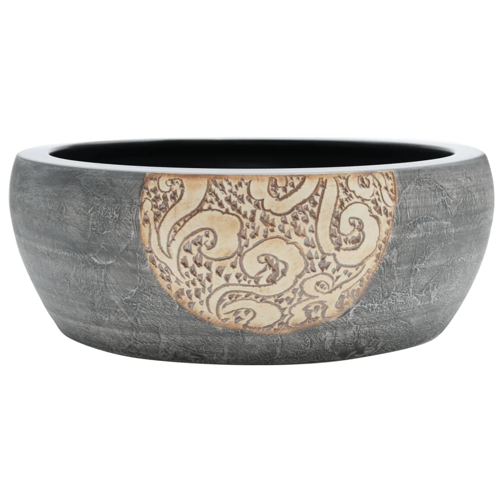 vidaXL Countertop Basin, Bathroom Sink for Above Counter, Wash Basin for Lavatory Cloakroom Office, Vessel Sink, Black and Brown Round Ceramic