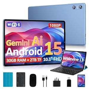 Biegedy 2026 Newest Tablet 10 Inch Android 15, Gemini AI, 30GB RAM + 2TB TF, 6000mAh,Octa-Core,Widevine L1,WiFi 6,5 MP + 8 MP,1280 * 800 Pixels,GMS,Bluetooth 5.0, Tablet with Keyboard and Mouse - Blue