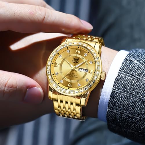 Image of OPK Watches for Men Diamond Roman Analog Mens Watches Waterproof Large Stainless Steel Men Wrist Watch Business Father Gift Watch Blue