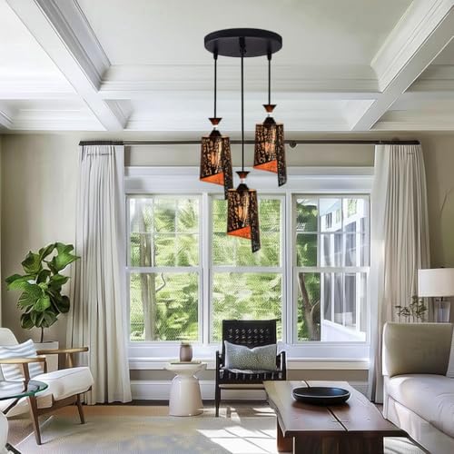 Image of Groeien 3-Light Industrial Black Finish Metal Crystal Hanging Pendant Ceiling Lamp Fixture | Chandelier for Home, Indoor, Outdoor,Living Room, Bedroom(Bulb not Included)(3-Set)
