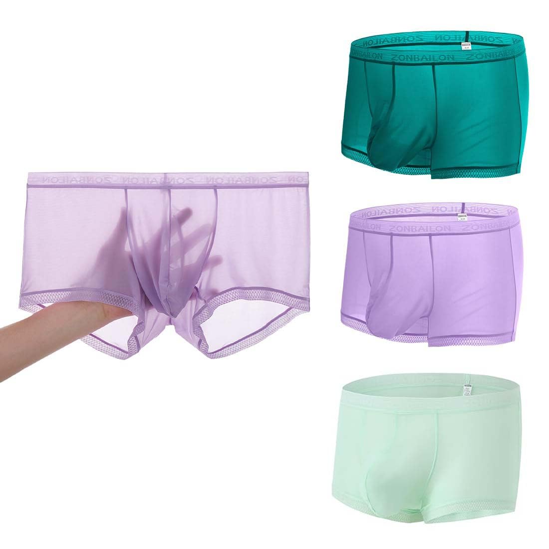 JINSHI Biancheria intima sexy da uomo in seta di ghiaccio per uomini etero vedere attraverso pugili ultra sottile puro tronco rigonfiamento sacchetto boxer slip