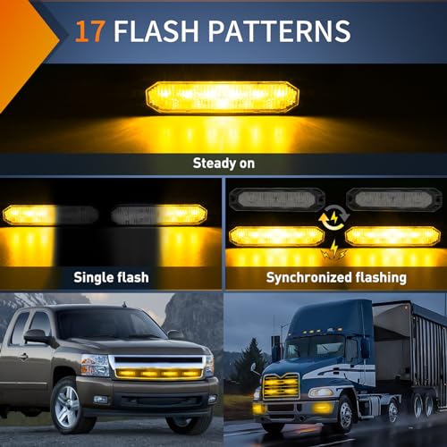 Image of Nilight 6LED Amber Emergency Strobe Lights Sync Feature Surface Mount | 12V 24V Grille Flashing Warning Hazard Light Ultra Slim for Cars Trucks Van Off Road Vehicles SUV 4PCS