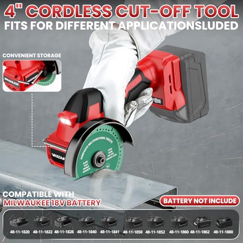 Cordless Cut Off Tool Compatible with Milwaukee 18V Battery, 18,000 RPM Brushless Motor, 4\" Blades (2pcs) with Dust Cover, 1.2mm Max Blade Thickness for Wood/Metal/Plastic【BATTERIES NOT INCLUDED】