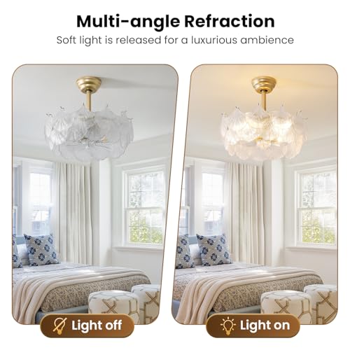 Image of 20'' Fandelier Ceiling Fans with Lights, Gold Caged Ceiling Fan with Remote Low Profile, 6 Speed and Gingko Leaf, Modern Semi Flush Mount Ceiling Fan for Bedroom, Living Room, Nursery