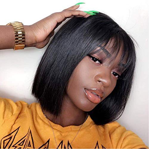 Headband Wigs for Black Women Body Wave Short Human Hair Wigs Brazilian Unprocessed Virgin Hair None Lace Front Wigs Natural Color 150% Density (14, bang bob)