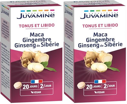 JUVAMINE Maca Gingembre et Ginseng de Sibérie, Tonifiant Sexuel, Tonus et Vigueur, Tonifiant, Stimulant, Programme de 20 jours, 40 Comprimés, Fabriqué en...