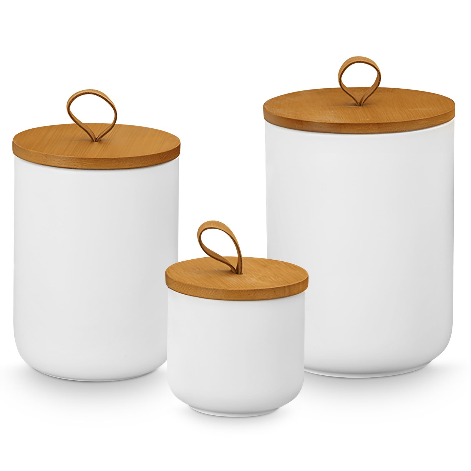YYW Ceramic Food Storage Jars with Airtight Bamboo Lids for the Kitchen Counter – Ideal for Storing Ground Coffee, Tea, Herbs, Grains, Sugar and Salt(three-piece set) — image 1