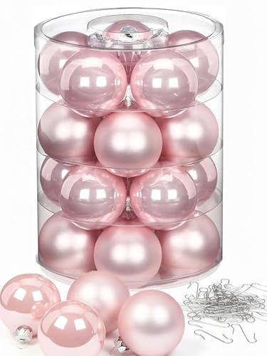Inge Glas Weihnachtskugeln mit Haken | Schöne Christbaumkugeln aus Glas | Set 20 Kugeln und 40 Aufhänger | Christbaumschmuck Weihnachtsbaumkugeln (Lovely Magnolia | rosa)