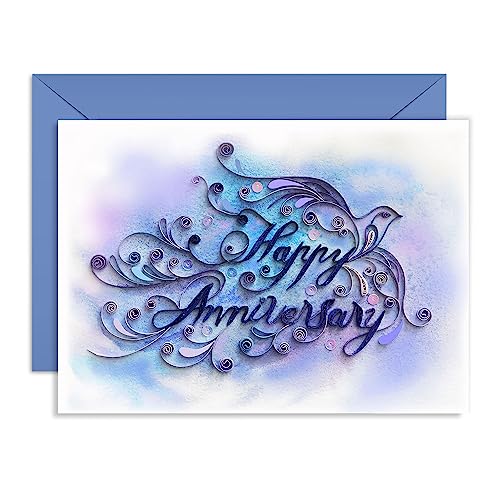 TUMYBee Glückwunschkarte zum Jahrestag, Quilling-Karte, Liebeshochzeit, Verlobung, Jahrestag, edle und luxuriöse Papierkarte, Postkarte mit Umschlag (Happy Anniversary)