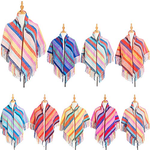 Fashion Colorful Stripe Tassel Pashmina Large Wrap Shawl Fall Winter Scarves3