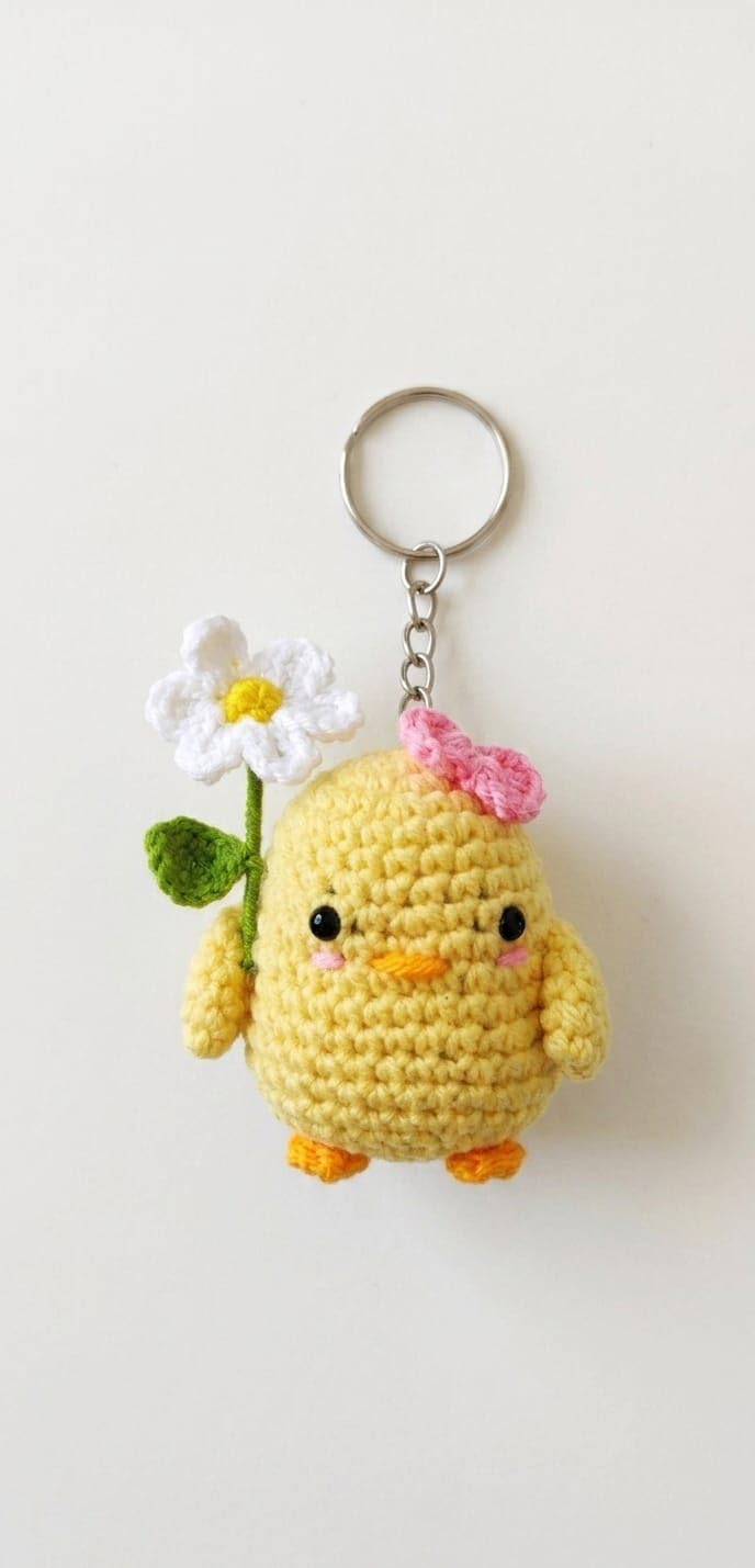 Yuva - Handmade Crochet Yellow Chick Keychain with Daisy, Amigurumi Bag Charm, Kawaii Knitted Accessory Gift for Women, Girls, and Kids-image-23