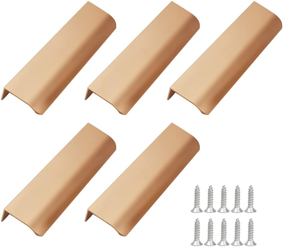 Kitchen Furniture Handle 5 Pieces Concealed Handle Rose Gold Cabinet Pulls Drawer Pulls with Screws Suitable for Kitchen Bathroom Living Room Hotel