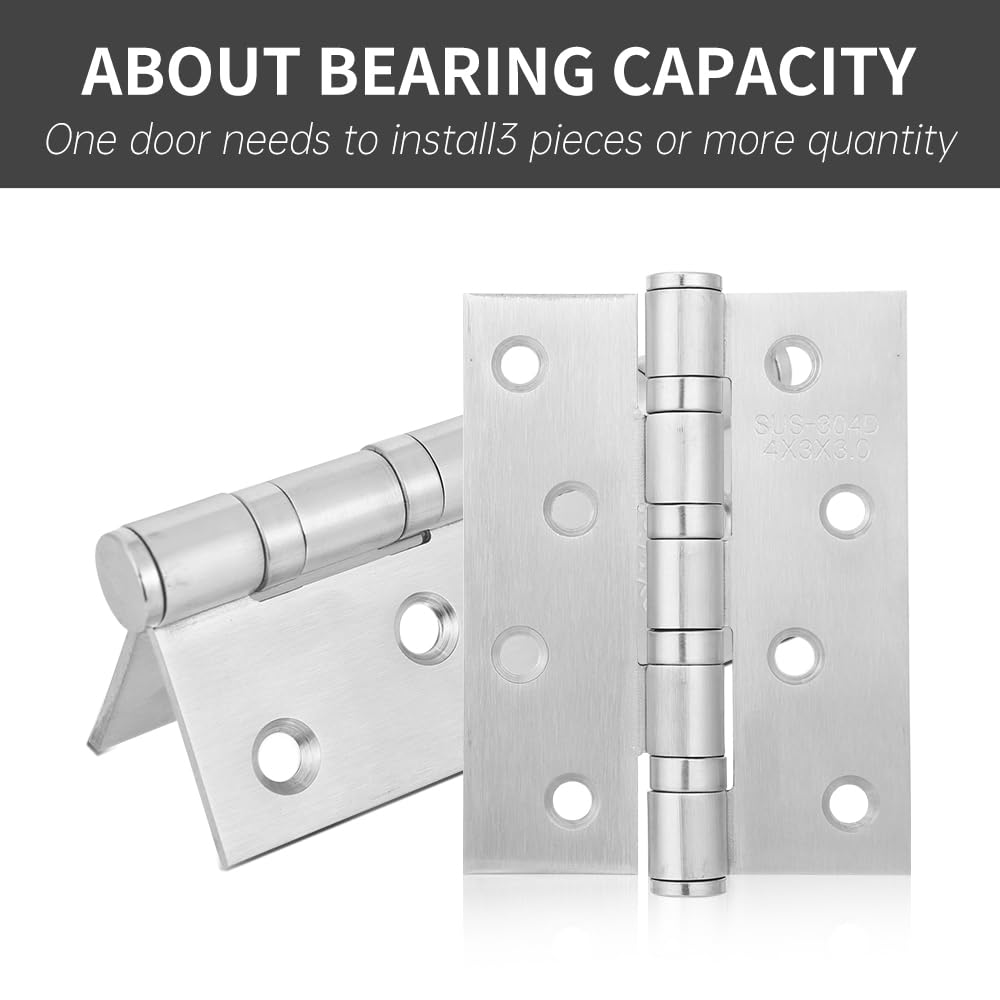 Confezione da 6 cerniere quadrate per porta interna in acciaio inox, 10,2 x 7,6 cm, cerniere per porte interne, cerniere per finestre, cerniere per porte esterne con viti