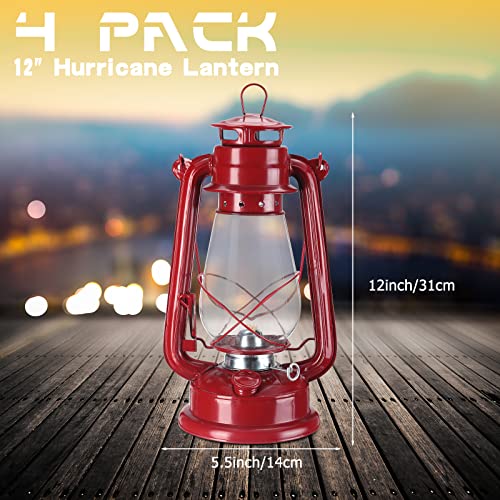 4 Pieces Oil Lamp 12 Inch Hurricane Lantern Kerosene Lamp Oil Lantern Fuel Camping Lanterns Burning Lantern Metal Hanging Lantern With Wick For Indoor Party Decorations Home Camping Hiking (Red) #TOP1