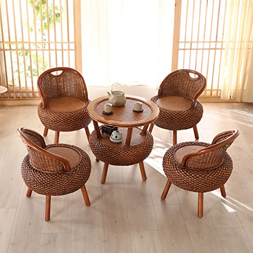 Wooden Rattan Chairs, Portable Rattan Backrest Chair For Bedroom, Lounge Seat, Natural Rattan Patio Dining Chairs, For Indoor Outdoor (Color : Walnut, Size : 50 * 58Cm) #TOP1