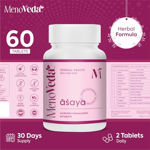 Image of Menoveda Asaya Menopause Support Supplement for Women - 60 Tablets (Pack of 2) | Skin, Hair & Nail Health with Hormone Balance Support | Perimenopause & Menopause Vitamins for Dermal Health & Feminine Wellness