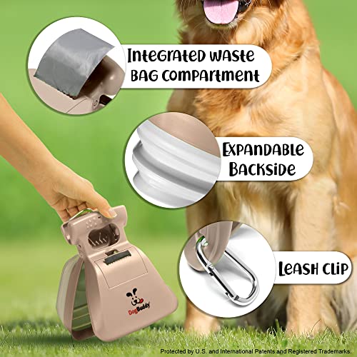 Image of DogBuddy Pooper Scooper, Portable Dog Pooper Scooper, Poop Scooper for Small and Large Dogs, Pooper Scooper with Bag Attachment, Leash Clip and Dog Waste Bags Included (Large, Taupe)