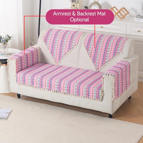 Image of HOKIPO Sofa Cover Mat with Tassel | 300 GSM Cotton Acrylic Jacquard for 2 Seater Sofa,'Trivana Series' Periwinkle Blue (IN-934-J5*S)