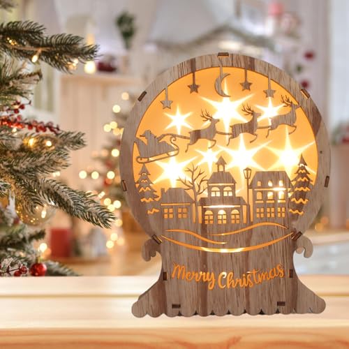 Szhhrxi 2024 Navidad LED de Madera, LED de Madera Decoración de Navidad, Iluminación a Pilas, Decoración de Mesa, Decoración de Navidad Led para Oficinas, Dormitorios, Alféizares, Interior (SDBJ-07)