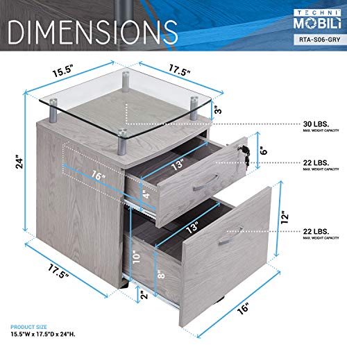Rolling File Cabinet with Lock and Glass Top for Desk Storage