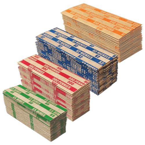 Image of 600 Pcs Coin Wrappers, 150 Each for Quarter, Pennie, Dime, Nickel