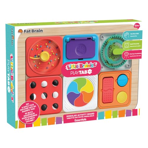 Fat Brain Toys PlayTab Essentials, Modular Sensory Activity Board, Busy Board for Toddlers and Babies Ages 12 Months+