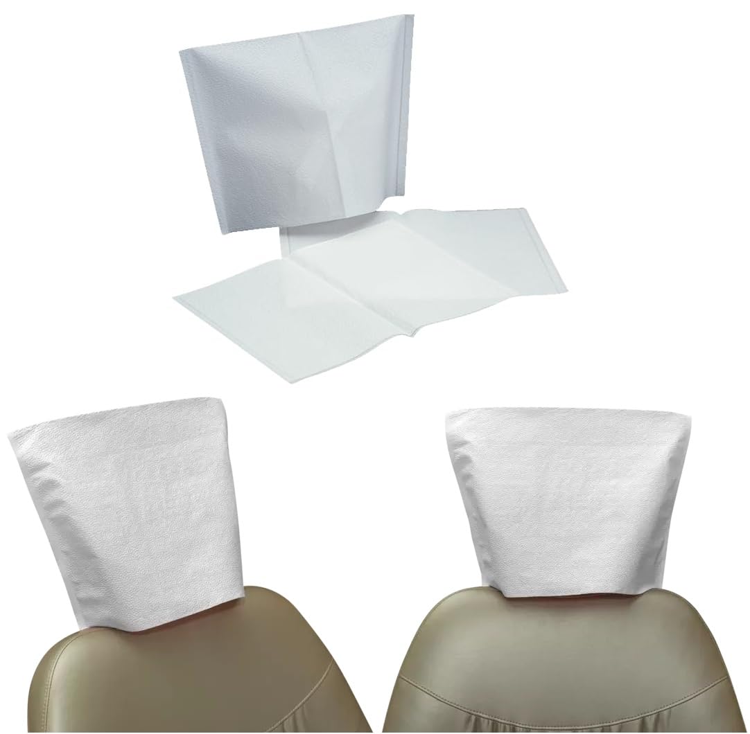 500/bx White Medical 10"x10" Chair Headrest Covers White Paper, Premium Protection Textured Tissue/Poly Backing, Water Resistant Head Rest Cahir Covers