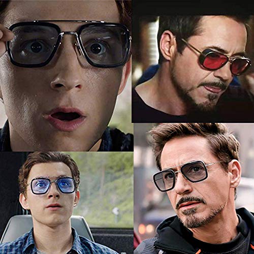 Óculos de sol polarizados Tony Stark para homens e mulheres, armação de metal quadrada de aviador, a