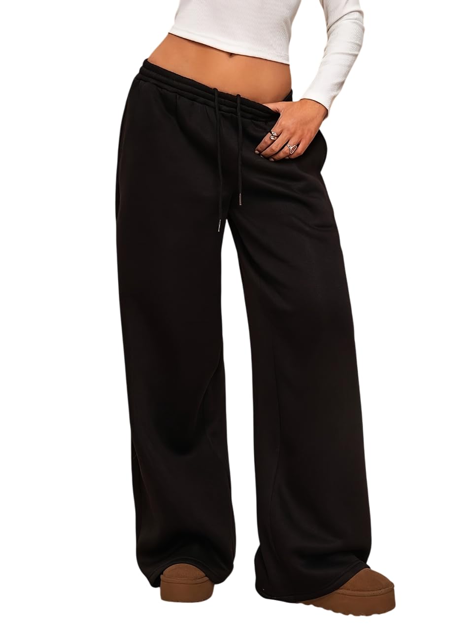 dockstreet Straight Wide fit Long Length Open Bottom Jogger for Women/Trending Multi Pocket Style, Relaxed Casual Pants for Women-picture-36