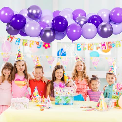 Image of 100pcs Purple Balloon Set | 12-Inch Metallic Chrome, Pearl, Lavender Lilac & Light Purple Balloons for Birthdays, Weddings, Baby Bridal Showers & Princess Parties