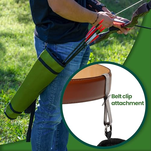 KESHES Archery Back Arrow Quiver Holder - Adjustable Quiver for Arrows with Shoulder Strap and Belt Clip - Ideal for Bow Hunting & Target Practice for Youth & Adults