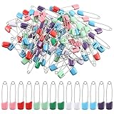 TIESOME 100 Pieces Diaper Pins, Diaper Safety Pin, 2.2 Inch Stainless Steel Diapers Pins for Cloth Diapers, with Plastic Safety Heads and Locking Closures, Colorful