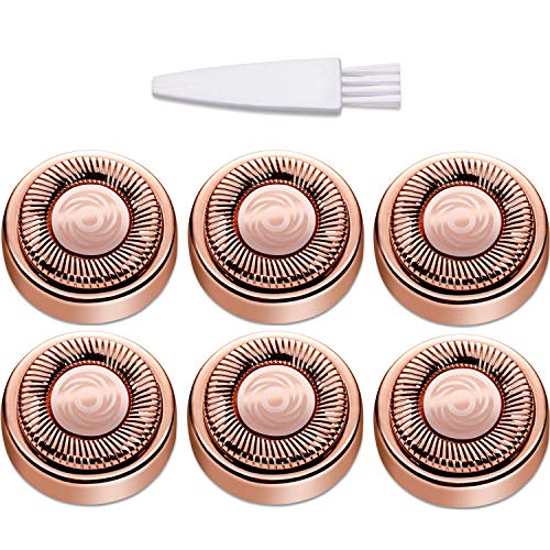Women Facial Hair Remover Replacement Heads Painless Trimmer Blade with Cleaning Brush for Flawless, Perfect Touch and Smooth Finishing, As Seen On TV, 18K Rose-Gold Plated (6Pcs)