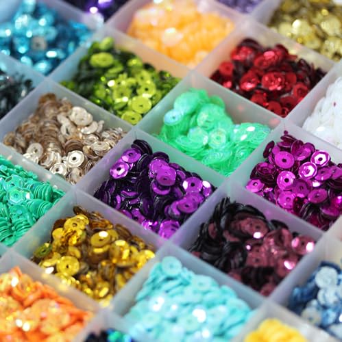42 Farben Pailletten zum Basteln, BetterJonny Pailletten Basteln Glitzer Lose Craft Pailletten zum Aufnähen mit Box Bunte Pailetten zum Nähen Aufkleben Auffädeln für DIY Kunsthandwerk，5mm
