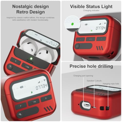 Image of for AirPods 4 Case with Safty Lock,Retro Inspired Pager Style (Red) | TPU & PC Dual Layer Protective Cover Accessories with Wrist Lanyard & Cleaner Pen for Apple AirPod 4th Generation Men Women