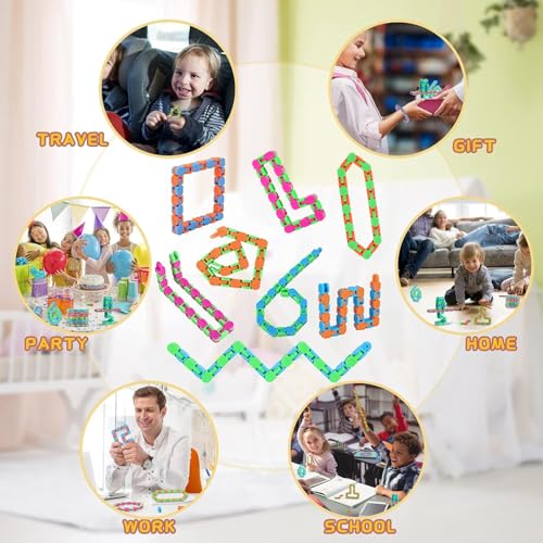 8Pcs 24Links Fidgets Wacky Tracks Fidget Toys for Kids Classroom Students Gifts School Stocking Stuffers Plastic Sensory Autism Snap Fidget Click Snake Toys for Adults Travel Stress Relief 11inch - Image 7