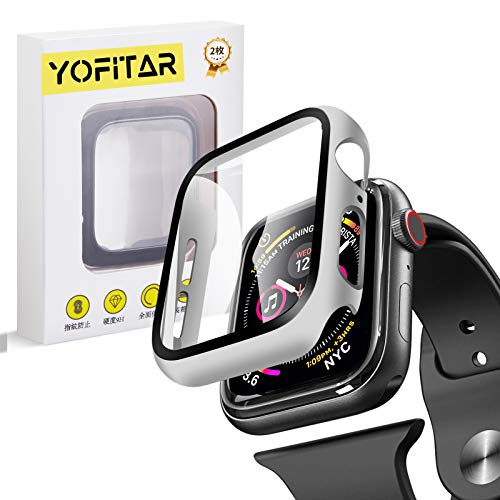 【2枚セット】YOFITAR Apple Watch 用 ケース series6/SE/5/4 40mm アップルウォッチ保護カバー ガラスフィルム 一体型 PC素材 全面保護 超薄型 装着簡単 耐衝撃 高透過率 指紋防止 傷防止 (series4/5/SE/6 40mm,シルバー)