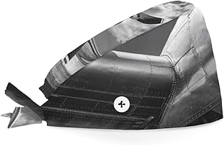 Bouffant Scrub Caps Printed Working Surgical Cap Airplane Print Nurse Hats with Buttons and Sweatband Adjustable Tie Back Hat for Women Men Multi Color