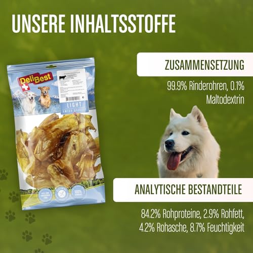DeliBest Light Knabberohren gourmet I Dental Sticks I Hundesnacks getreidefrei I Rinderohren für Hunde I Rinderohren getrocknet I Hundezahnpflege Snack 500g