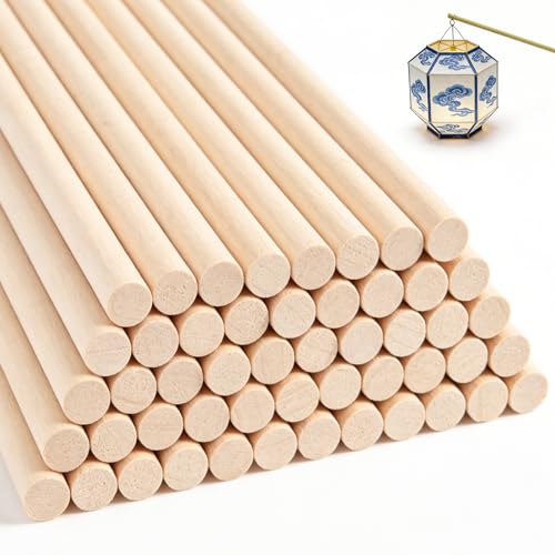 NVGFTG 50 Stück Laternenstab Holz Laternenstäbe aus Holz Laterne Stab 300 × 6 mm DIY Laternen Stab mit Löchern Holzstäbchen Rundholz zum Laternen Basteln Bastelprojekte Dekorationen