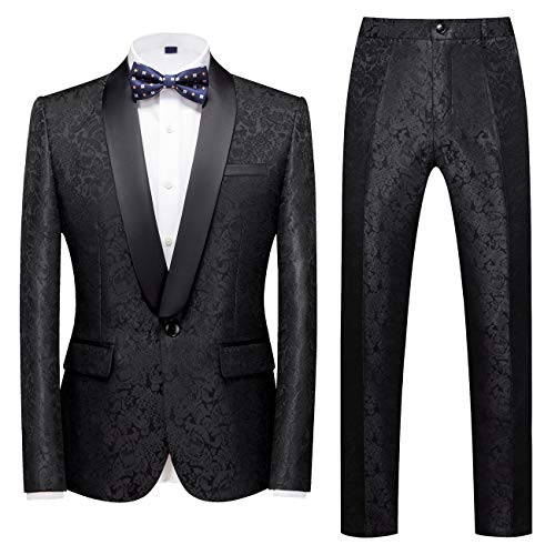 MOGU Mens 2 Piece Suit Slim Fit Shawl Lapel Tuxedo for Daily Business Wedding Party (Suit Jacket + Pants)