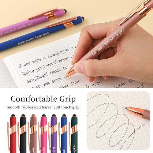 kander Kugelschreiber Hochwertig, 12 Stück Druckkugelschreibe 2 in 1 Ergonomische Kugelschreiber mit Touchpen, 12 Farben Kugelschreibers Schreibstift Büro, Home Office, Schule(Schwarze Tinte)