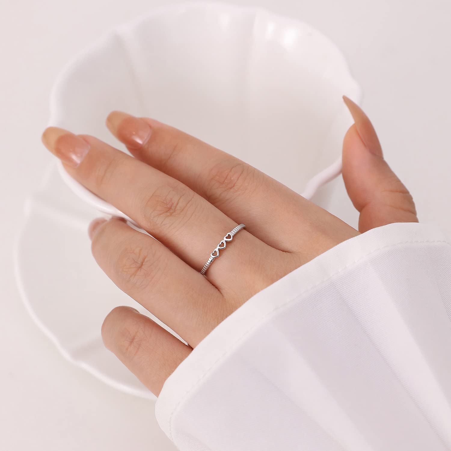 Meissa zierliche Herz Ring für Frauen 925 Sterling Silber stapelbar Ringe dünn Stacking Ring handgefertigte Freundschaft Ringe für Teenager-Mädchen