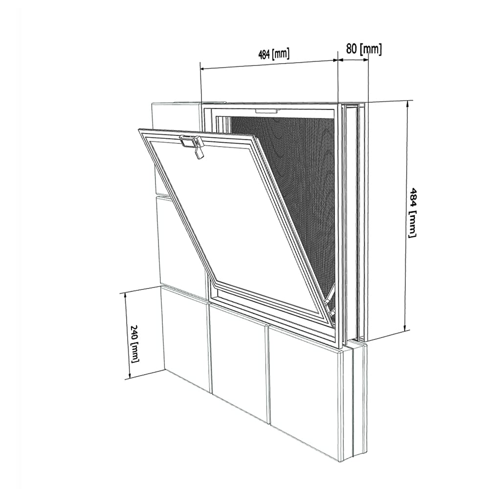 Finestra di ventilazione con zanzariera bianca 484x239 mm al posto di 2 mattoni di vetro 24x24x8 cm in orizzontale
