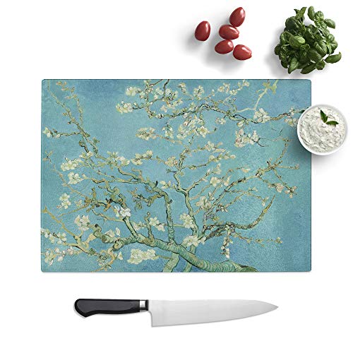 Image of Kitchen Chopping Board Glass - Vincent Van Gogh Blossoming Almond Branches (2) - Textured Worktop Saver Cutting Board - Heat Resistant, Shatterproof and Hygenic - 39 x 28.5 cm