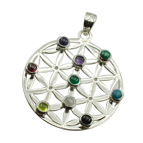 Pendentif astrologique en argent précieux et pierres naturelles pour femme