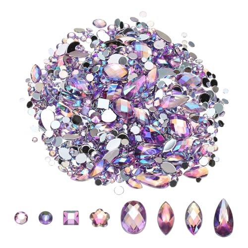 PATIKIL Mixed 500Pcs AB Colorful Crystal Rhinestones, Gems Rhinestones Flatback Acrylic Gemstone Jewel Assorted Shapes for Nail DIY Craft Party Decorations - (Lavender AB)